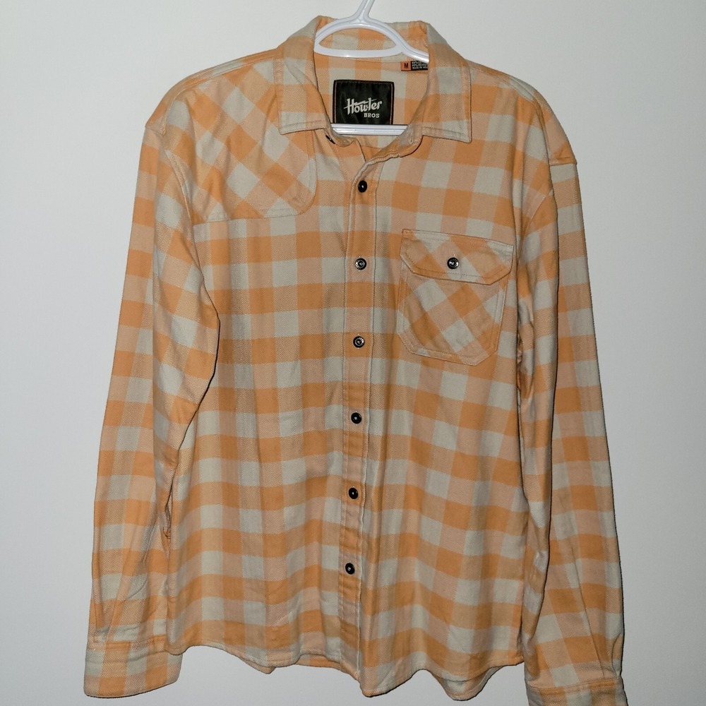 Howler Bros Long Sleeve Button Up‎ Flannel Shirt Men's Size Medium Orange White